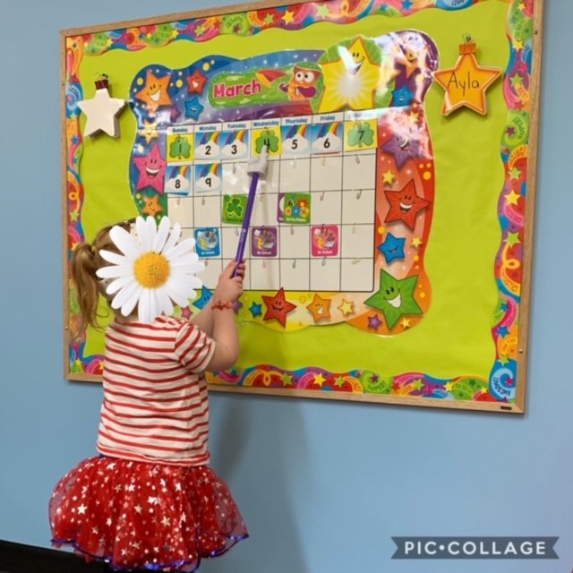 Student calendar practicing month, numbers and patterns at Lessard Playschool