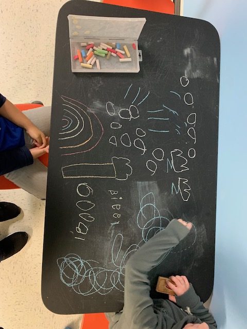Chalkboard doodling from child in preschool at Lessard Playschool