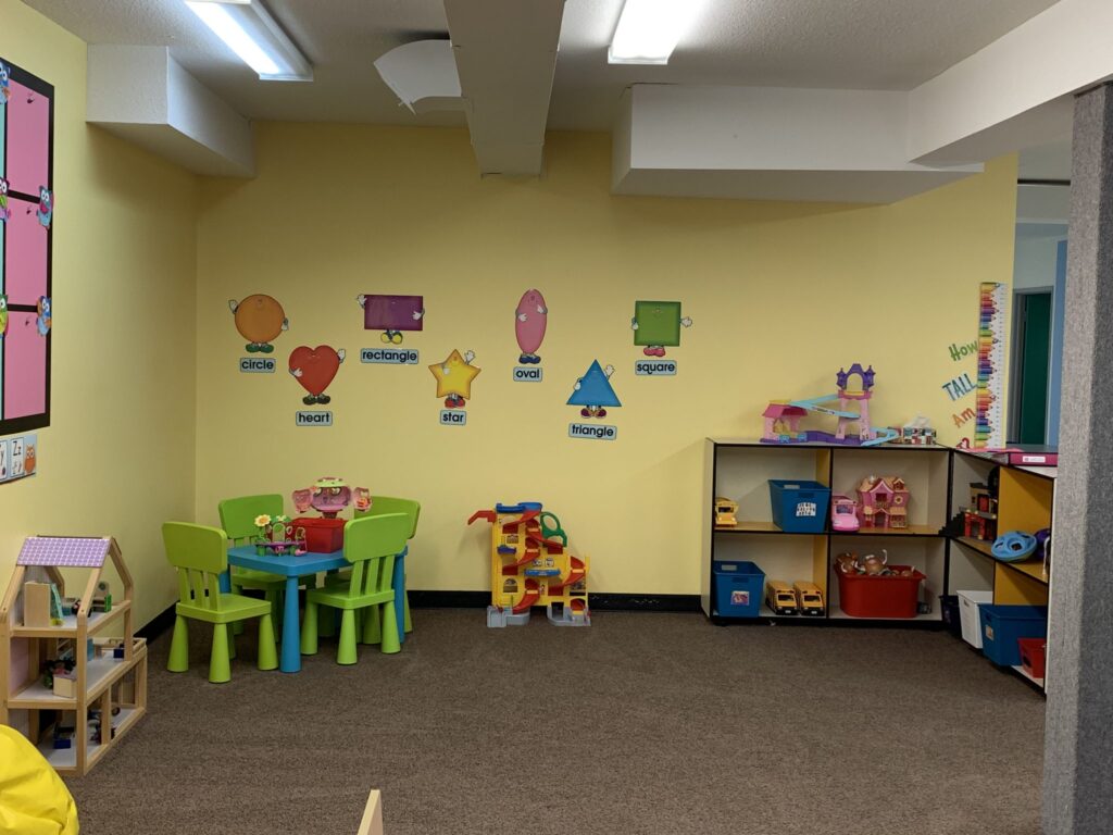 play area with toys at Lessard Playschool preschool program west Edmonton