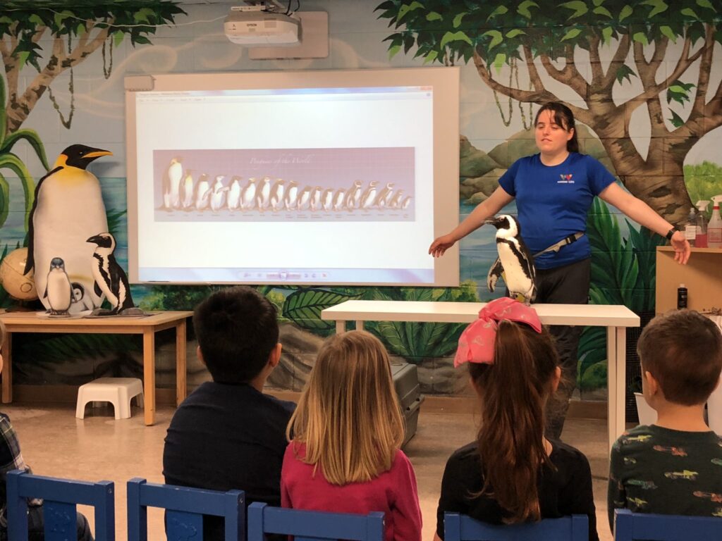 preschool children at penguin presentation at West Edmonton mall seal life taverns with Lessard Playschool